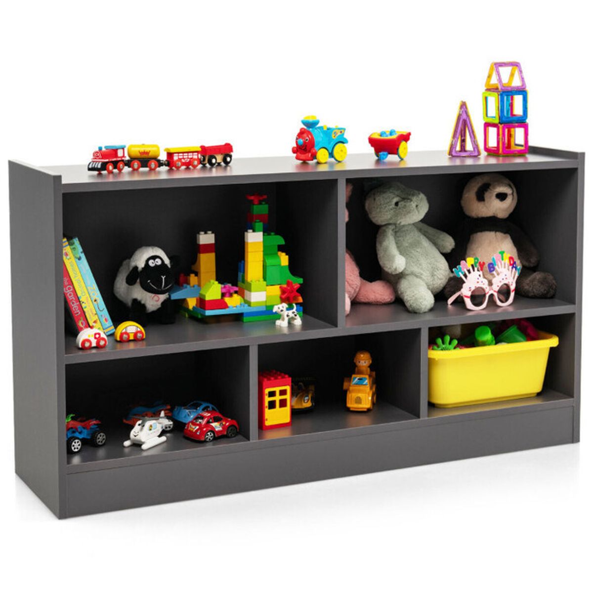 Kids' 2-Shelf Bookcase 5-Cube Wood Toy Storage Cabinet Organizer - Toy Storage Organizer GR