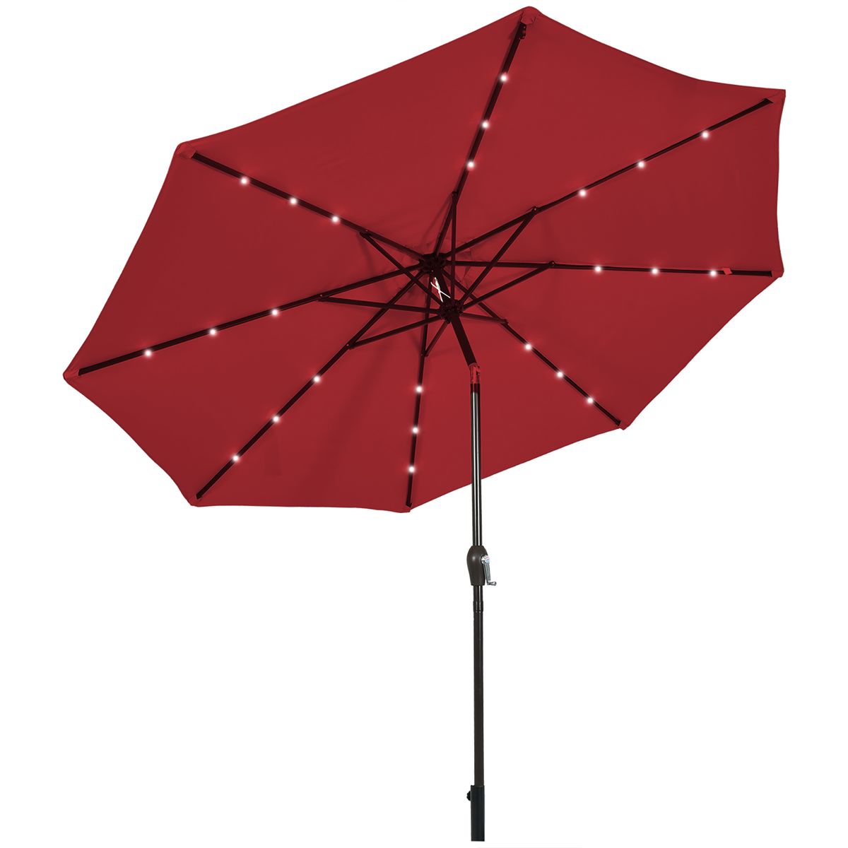 10-Foot Outdoor Patio Umbrella with Bright Solar LED Lights - Lighted Patio Umbrella-Red