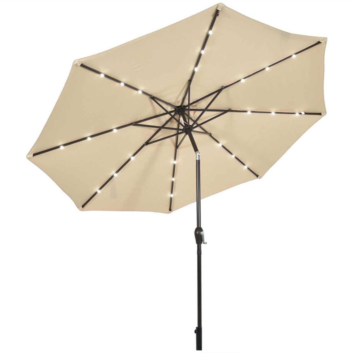 10-Foot Outdoor Patio Umbrella with Bright Solar LED Lights - Lighted Patio Umbrella-Beige