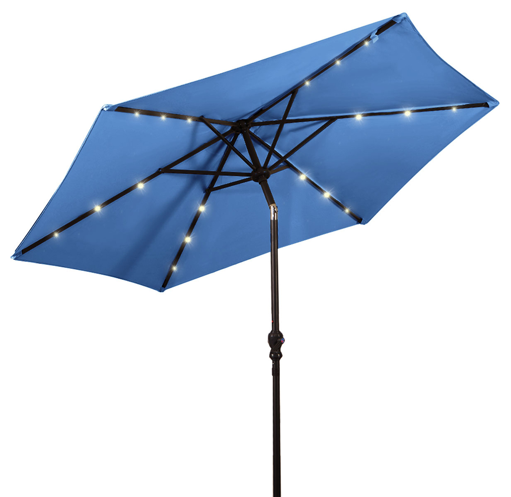 9-Foot Solar LED Crank Patio Umbrella - Blue