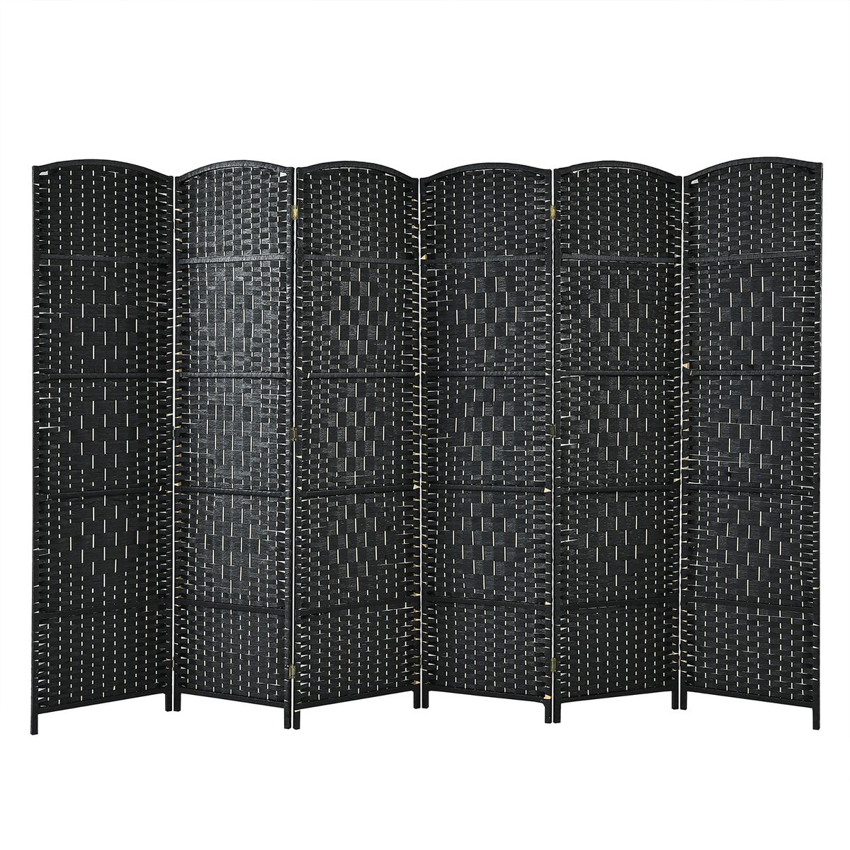 6ft Foldable 6-Panel Rattan Room Divider  - Black