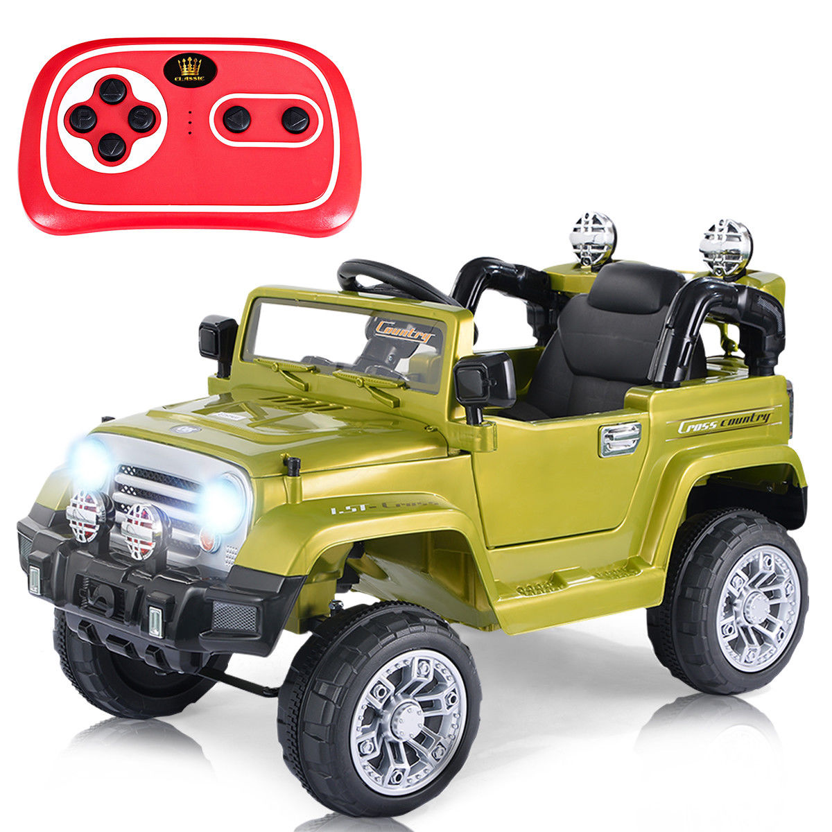 12V MP3 Children's Ride-On Truck with RC Remote and LED Lights - Green