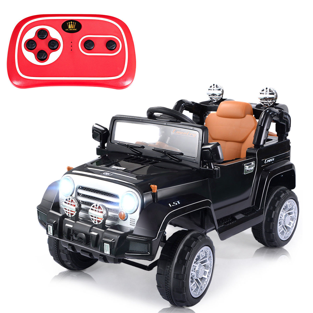 12V MP3 Children's Ride-On Truck with RC Remote and LED Lights - Black
