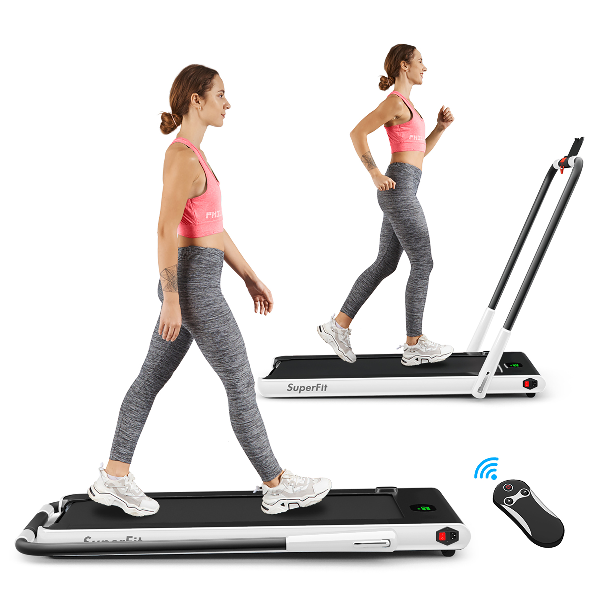 SuperFit™ 2-in-1 2.25HP Under Desk Electric Folding Treadmill with Remote Control - White