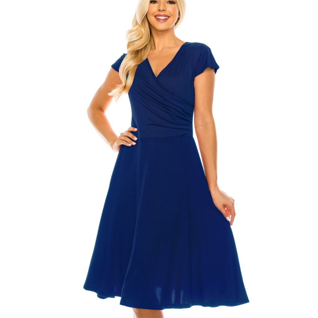 Women's Solid V-Neck Skater Dresses - X-Large - Blue