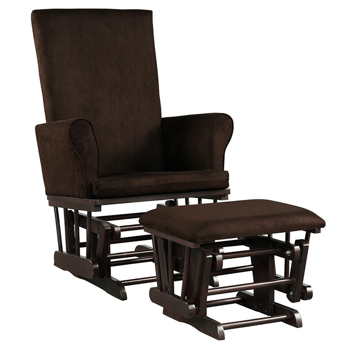 Wood Frame Cushioned Rocking Chair Glider & Ottoman Set - Brown