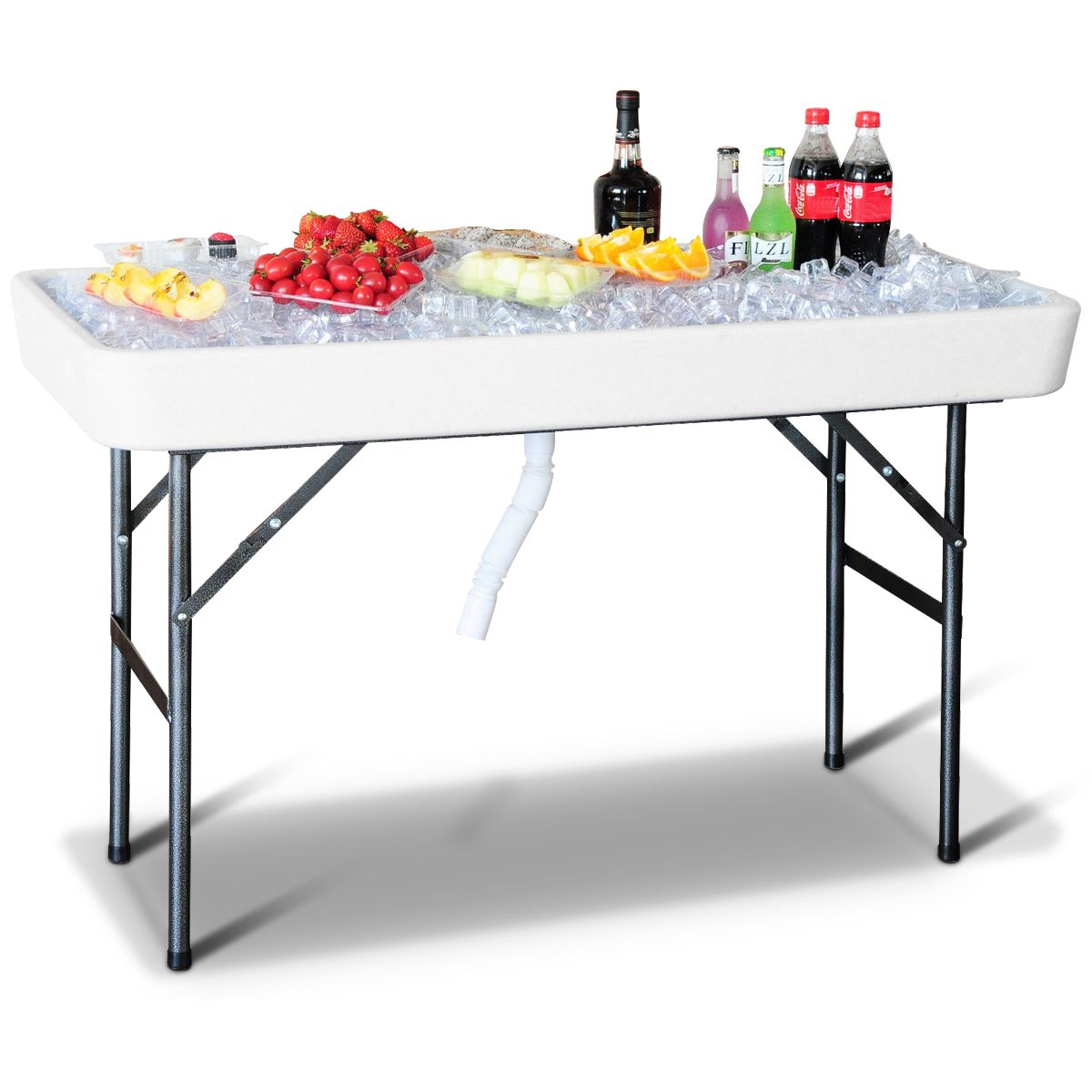 4-Foot Plastic Ice Cooler Folding Table with Table Skirt - Folding Table-White