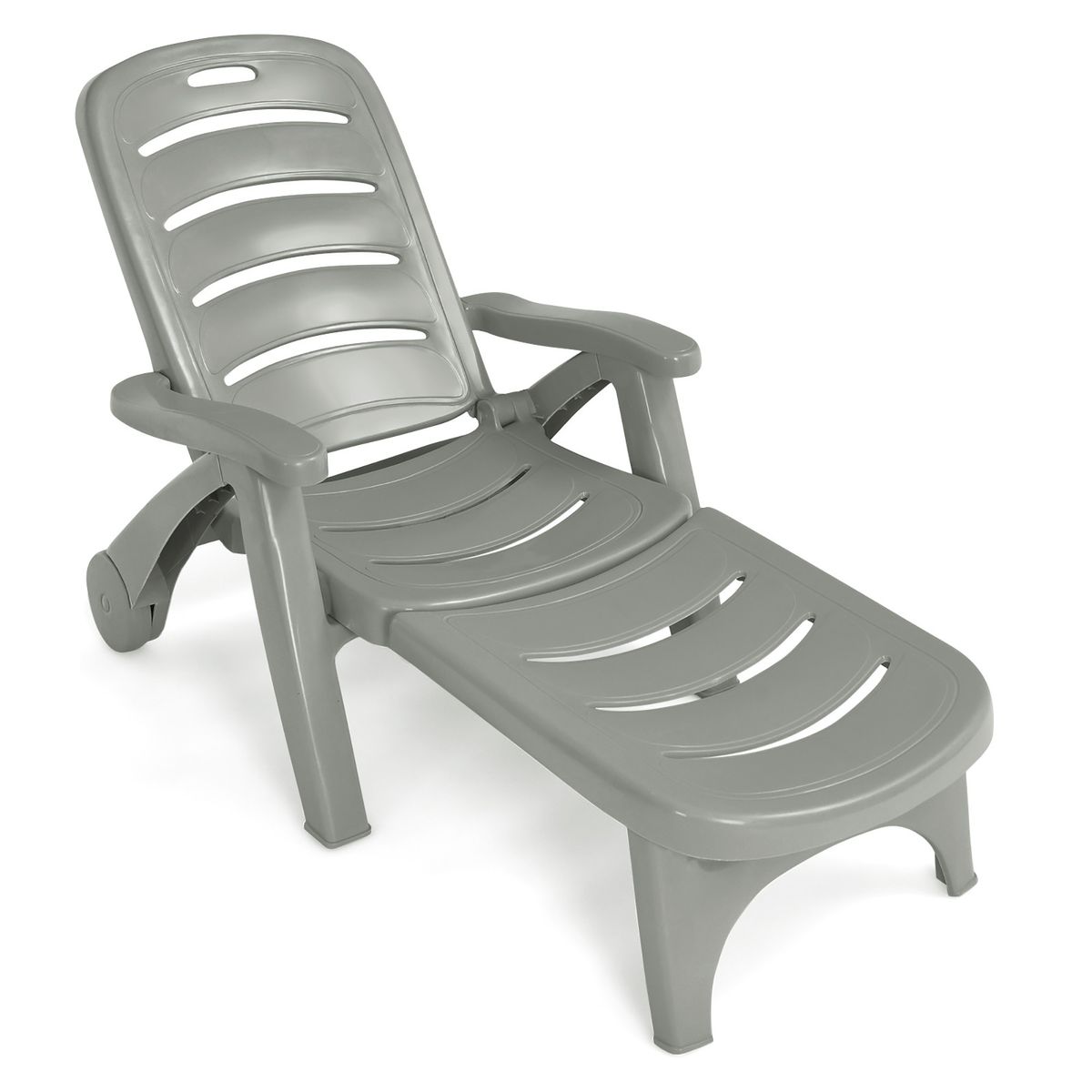 5-Position Adjustable Folding Lounger Chaise Chair on Wheels - Lounge Chair GR