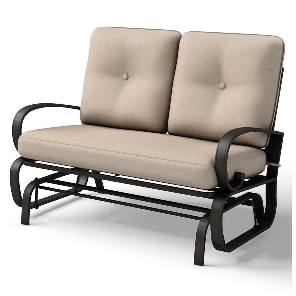 Outdoor Glider Rocker Loveseat Patio Bench  with Cushions - Beige