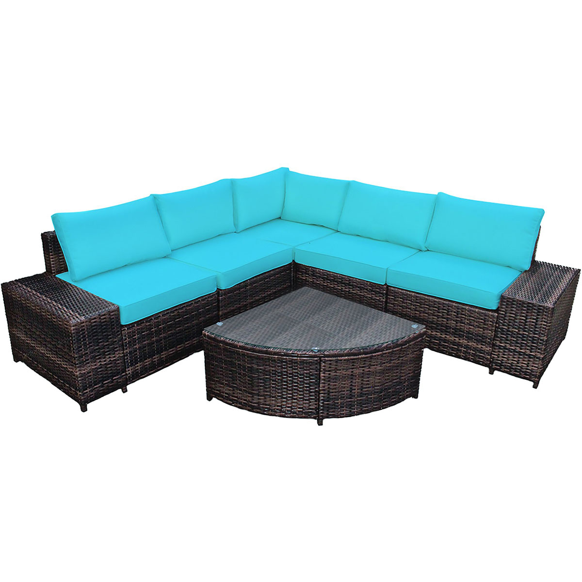 6-Piece Wicker Patio Sectional Sofa Set with Tempered Glass Coffee Table - Rattan Furniture Set TU