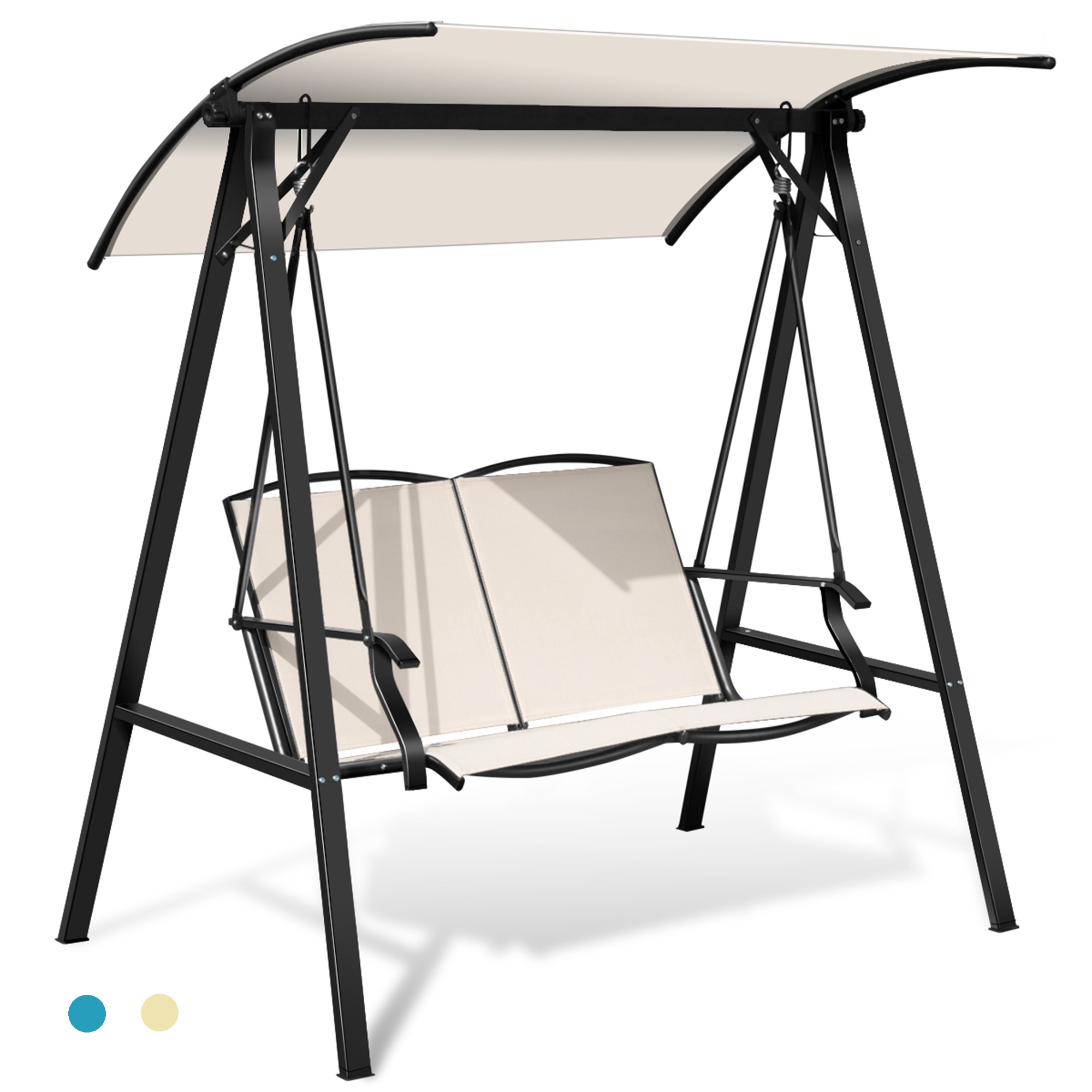 Outdoor 2-Seat Swing Loveseat with Adjustable Canopy - Hanging Swing Beige
