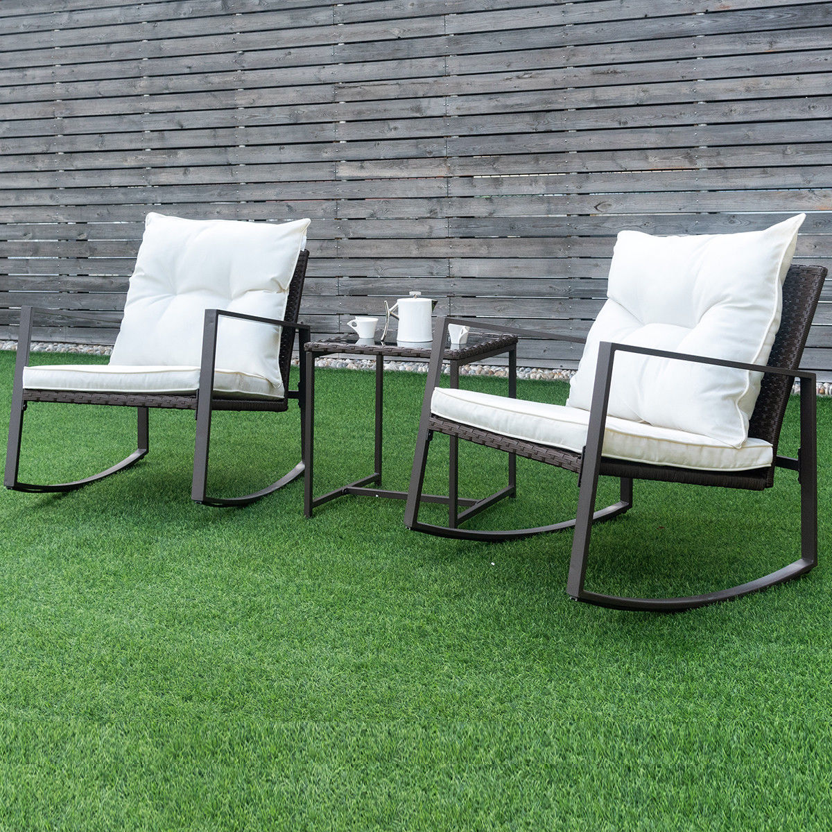 Patio Wicker Bistro Set (3-Pieces) - Garden Furniture Beige