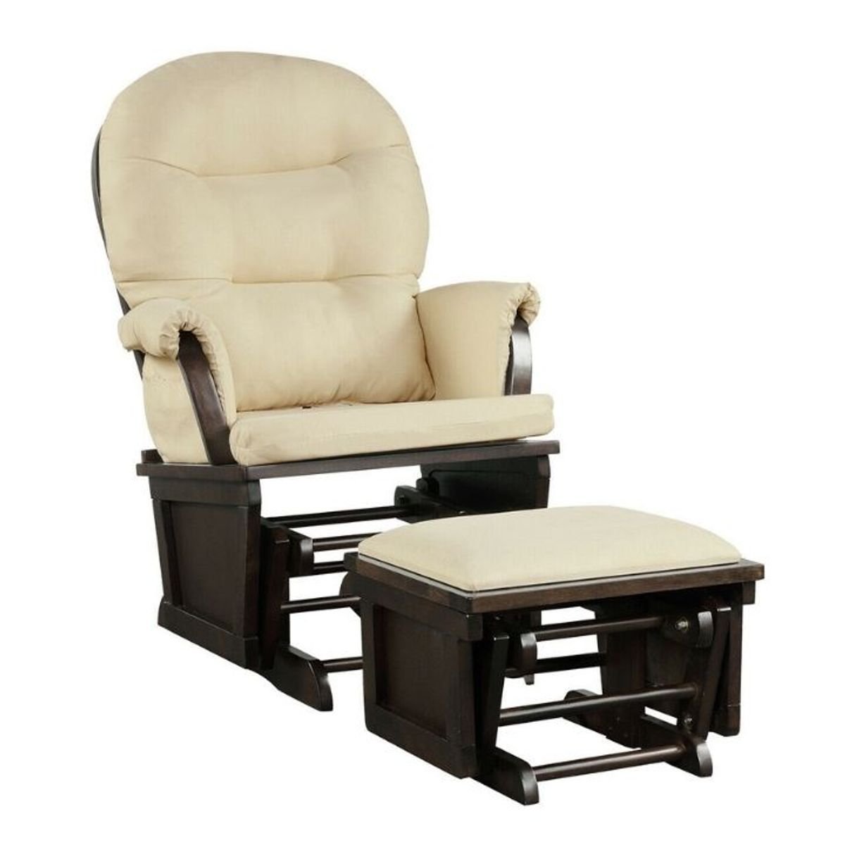 Cushioned Rocking Glider Chair & Ottoman Set - Beige