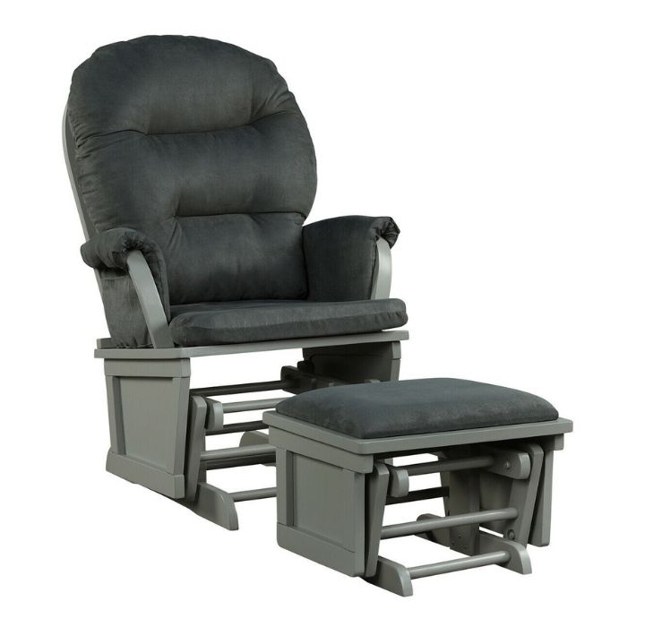 Cushioned Rocking Glider Chair & Ottoman Set - Dark Grey
