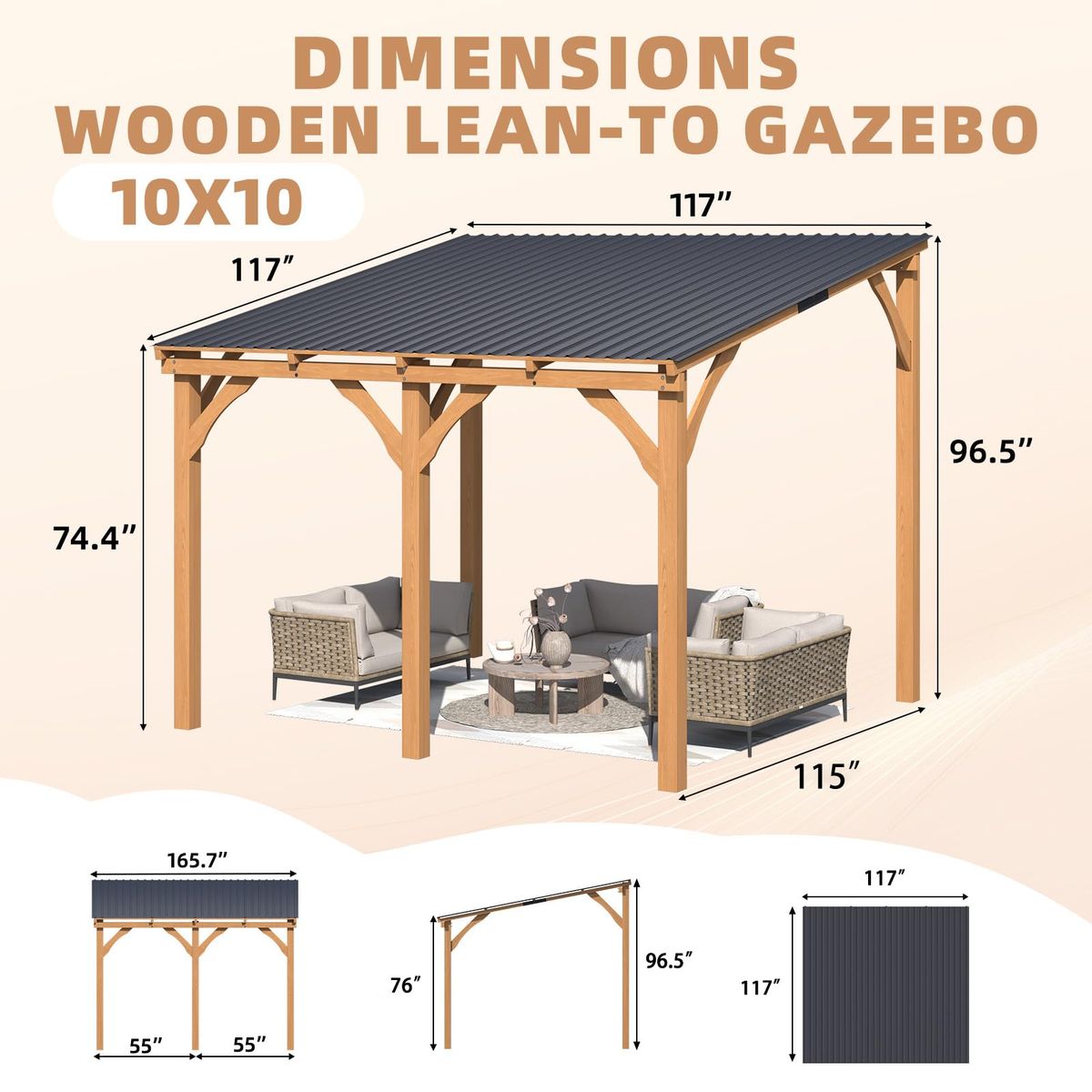 Outdoor Hardtop Cedar Pergola Clearance - 10' x 10'