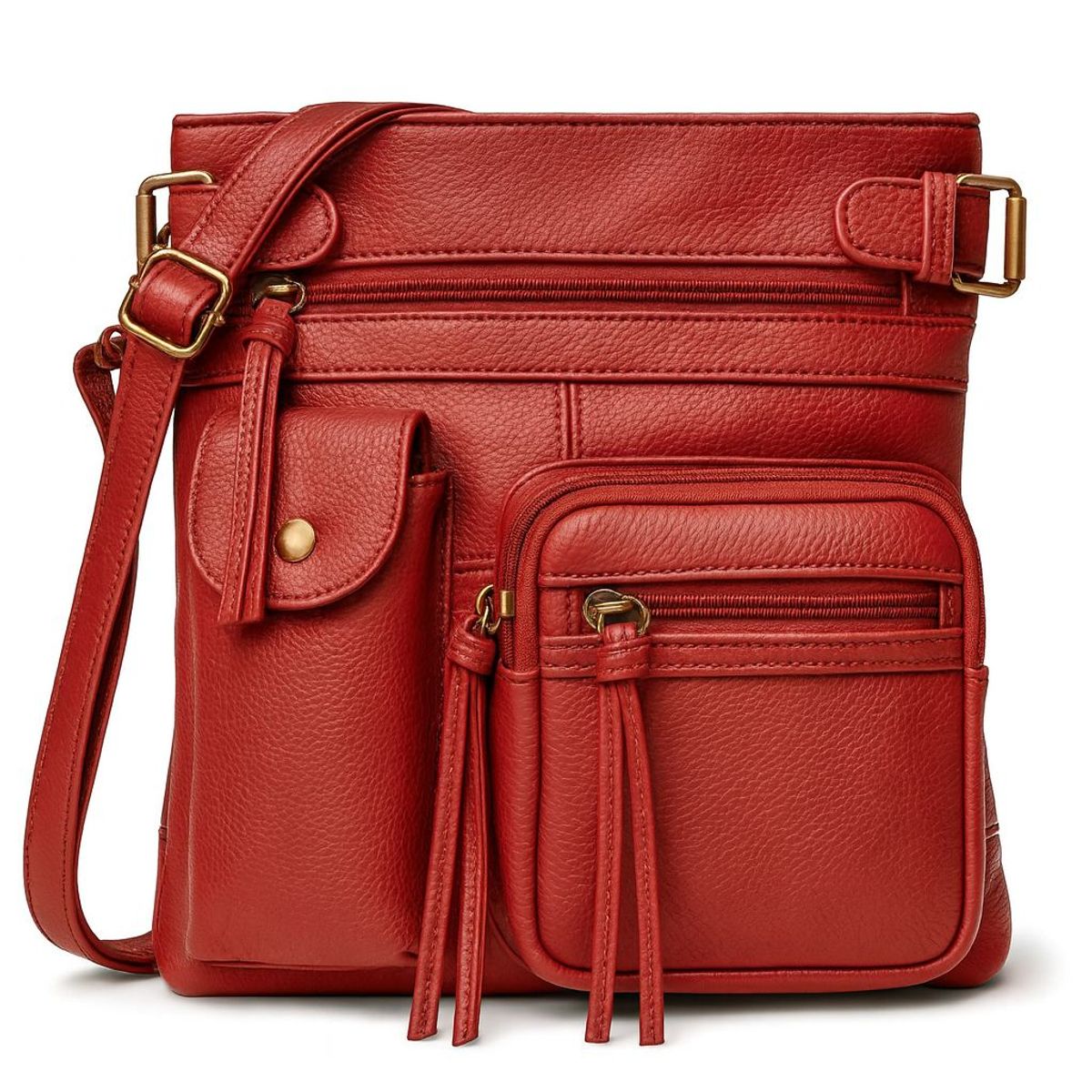 Super Soft Genuine Leather Crossbody Bag with Top Belt Accent - Wine
