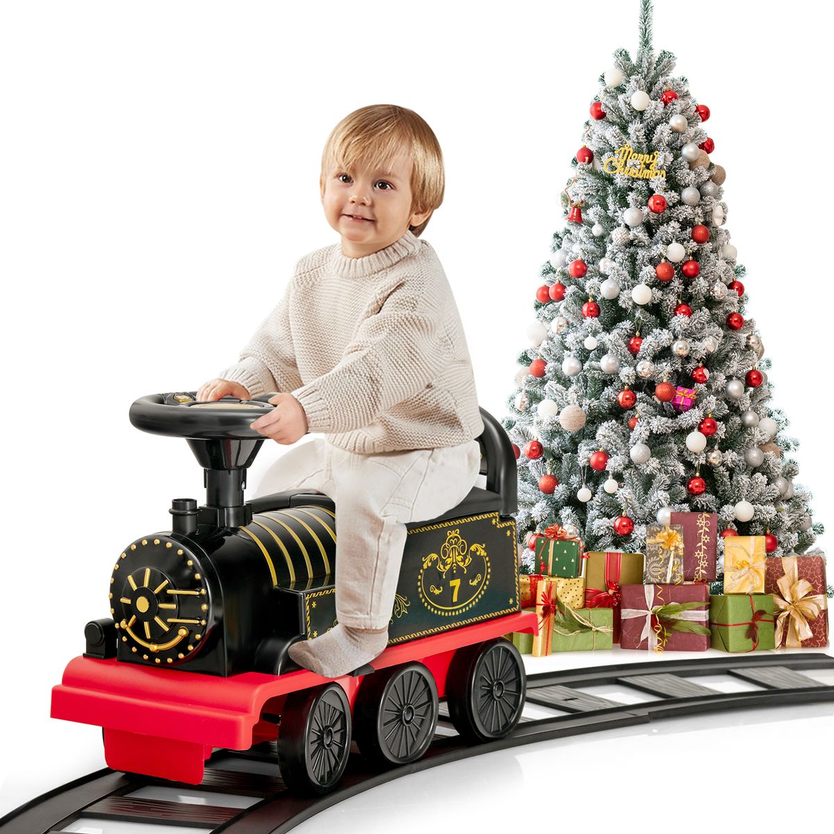6V Electric Kids' Ride-On Motorized Train Toy with Tracks - Black