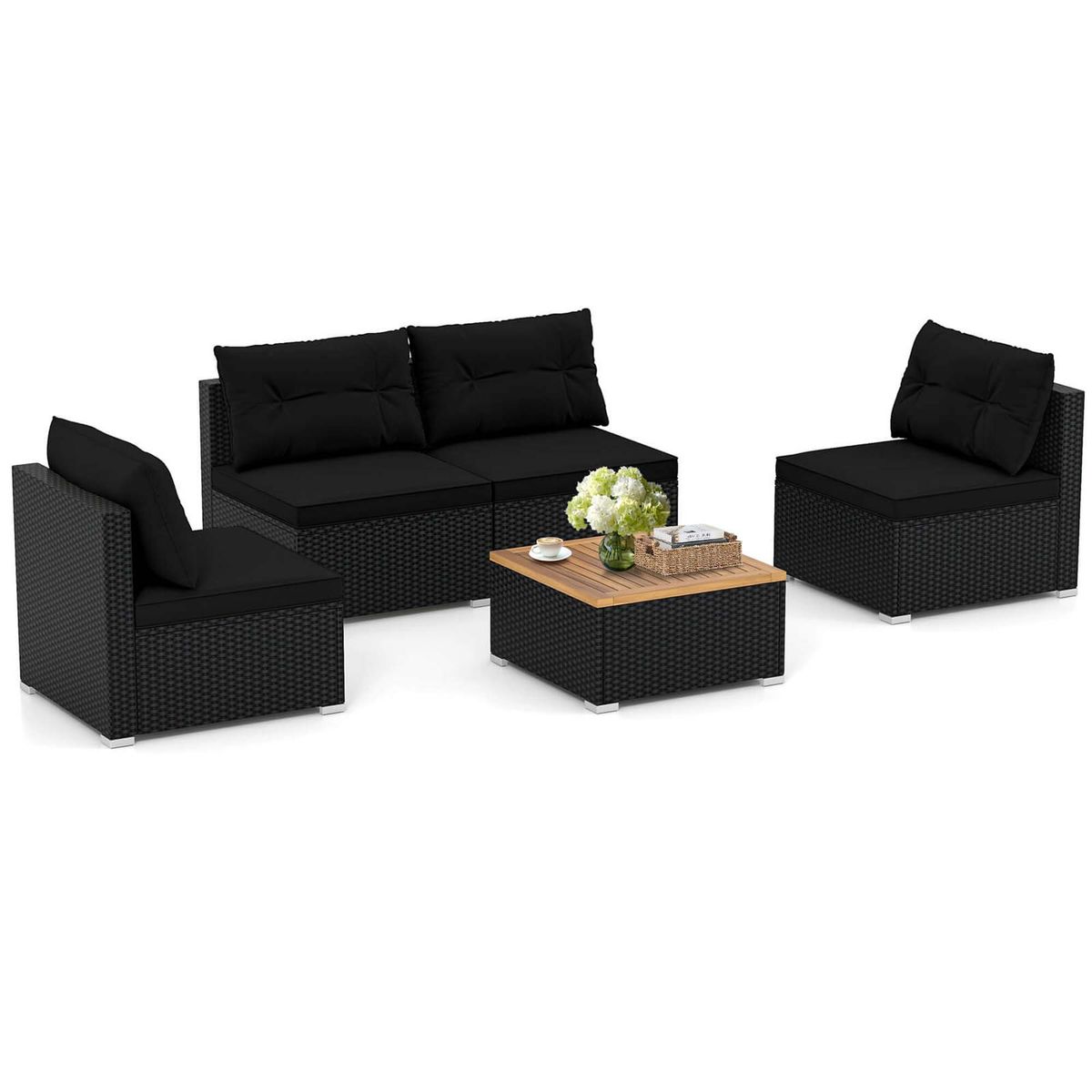 5-Piece Outdoor Furniture Set with Non-Slip Footpads - Black
