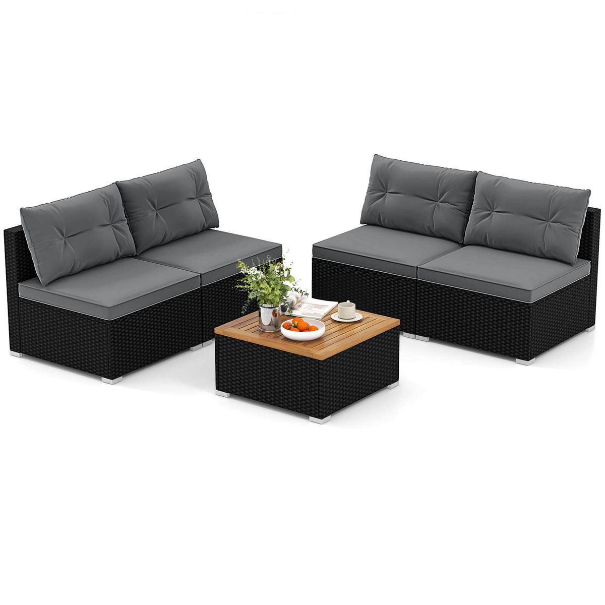 5-Piece Outdoor Furniture Set with Non-Slip Footpads - Gray