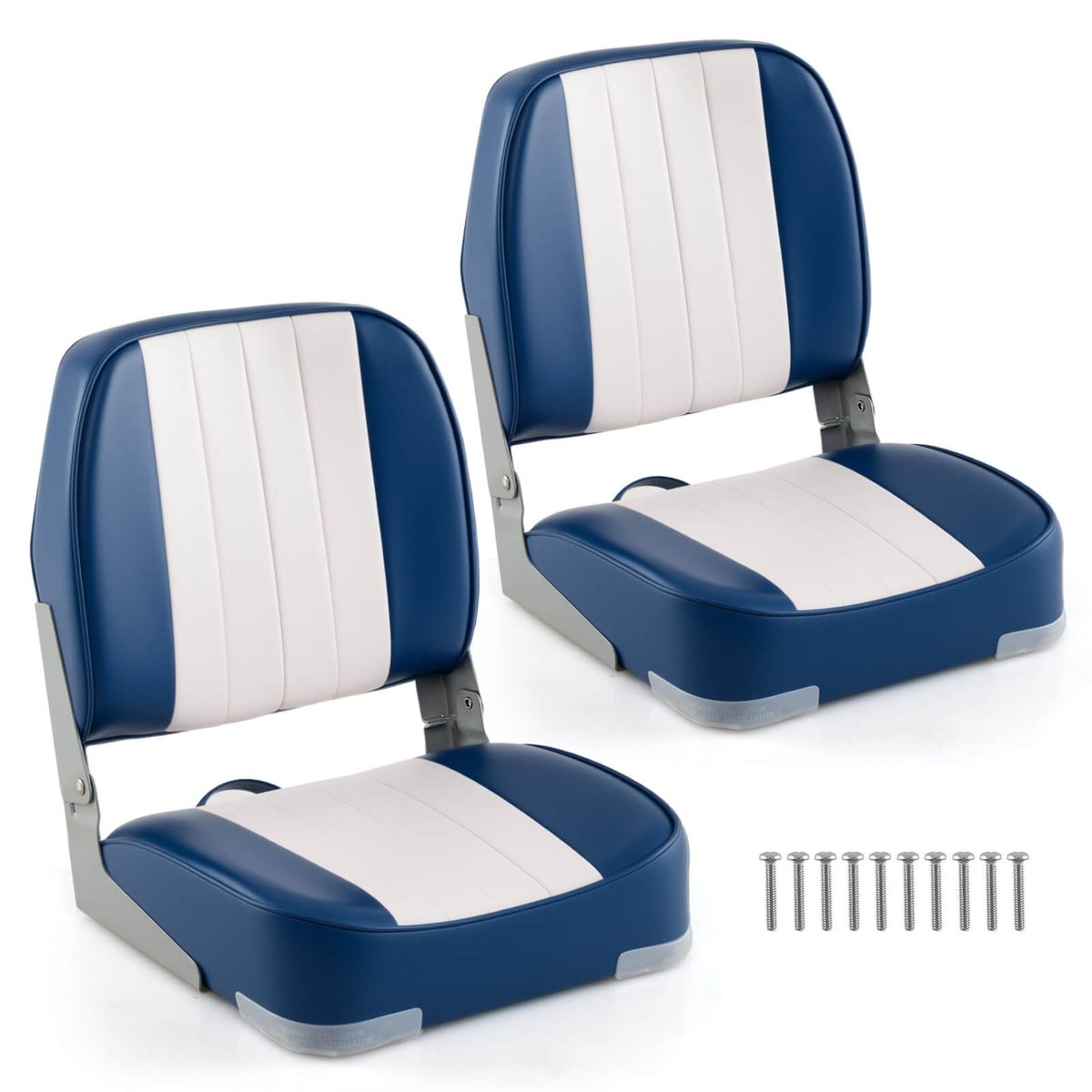 Folding Boat Seat with Thick Sponge Padding (2-Pack) - Blue
