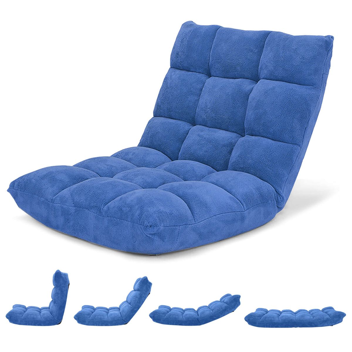 Adjustable 14-Position Microsuede Floor Chair - Blue