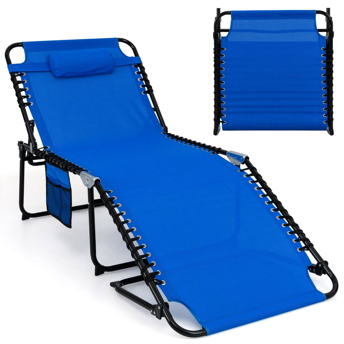 Oversize Folding Chaise Lounge with Adjustable Backrest and Footrest - Navy, 1-Pack