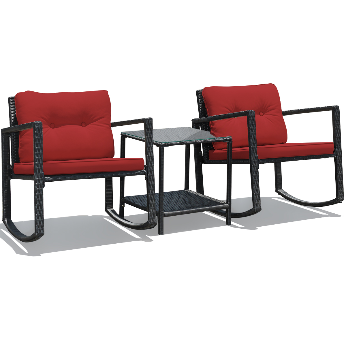 3-Piece Patio Rattan Rocking Chair Furniture Set - Rocking Chairs RE