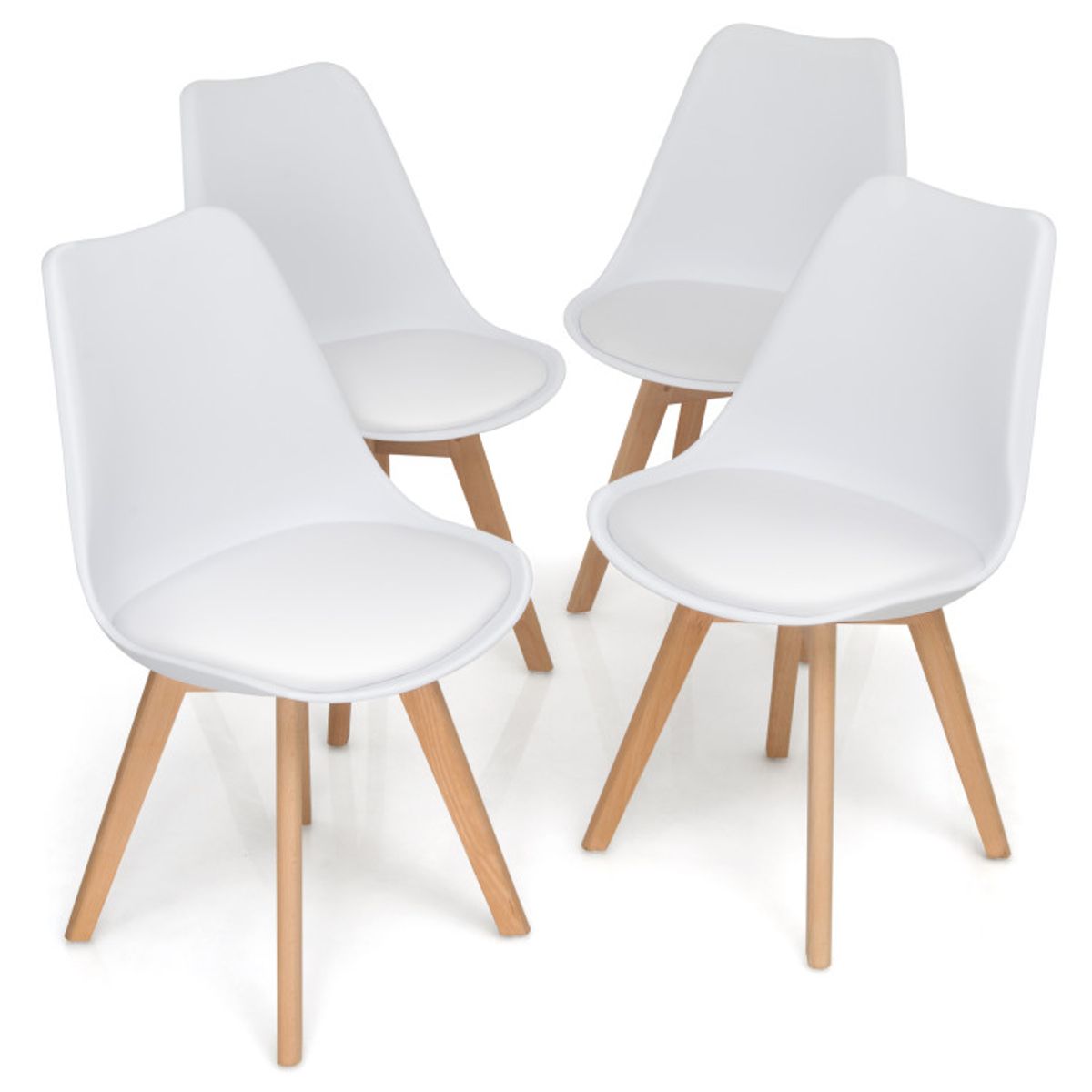 Mid-Century Modern Shell Dining Chair with PU Seat (Set of 4) - 4 PCS Dining Chair WHITE