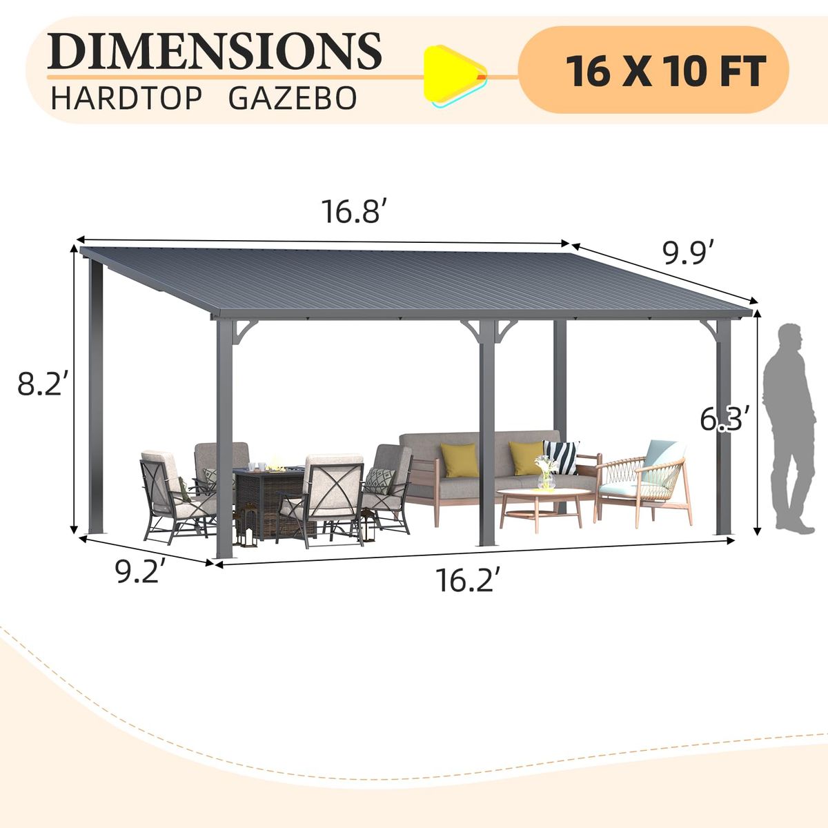 Outdoor Hardtop Gazebo Pergola for Patio - 16' x 10'