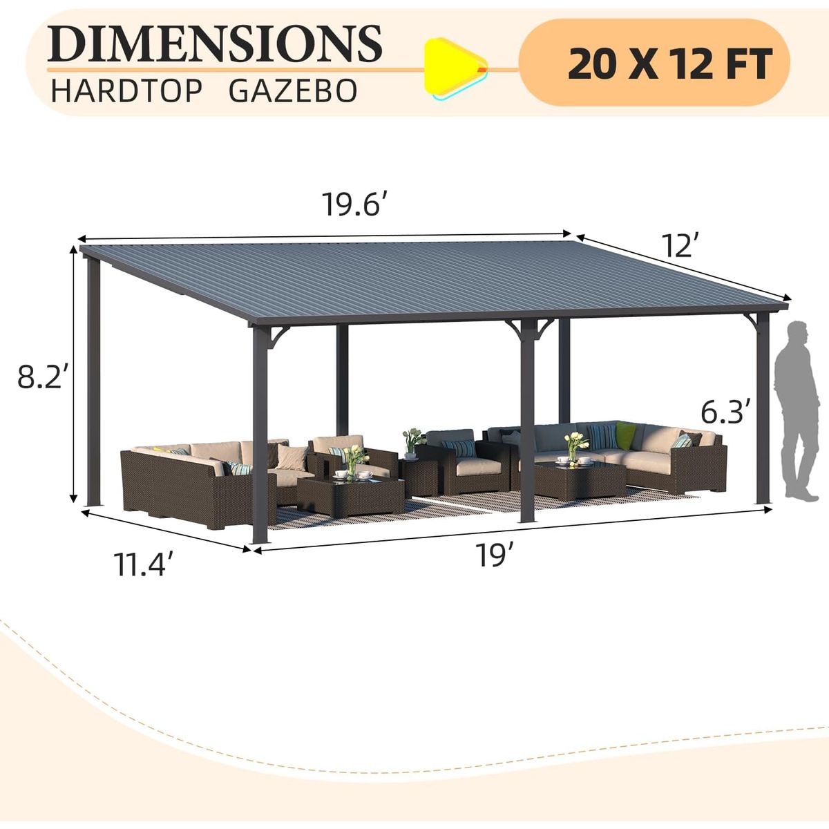 Outdoor Hardtop Gazebo Pergola for Patio - 20'x12'
