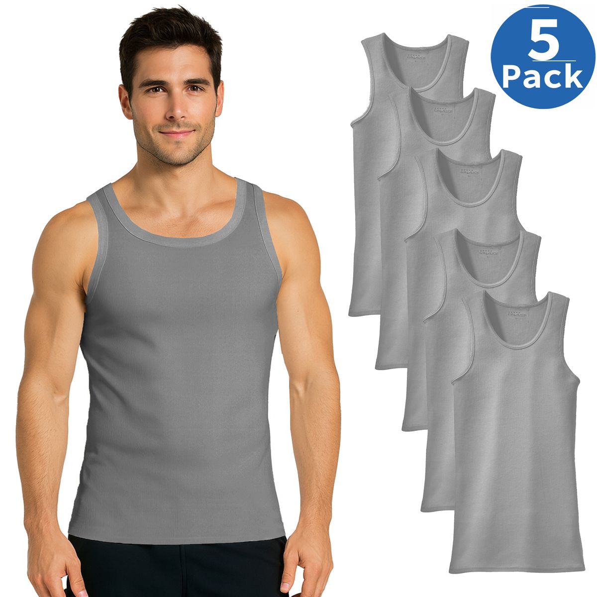 Men's Ribbed Classic Cotton Tank Tops (5- or 15-Pack) - MAU-900-HG - M