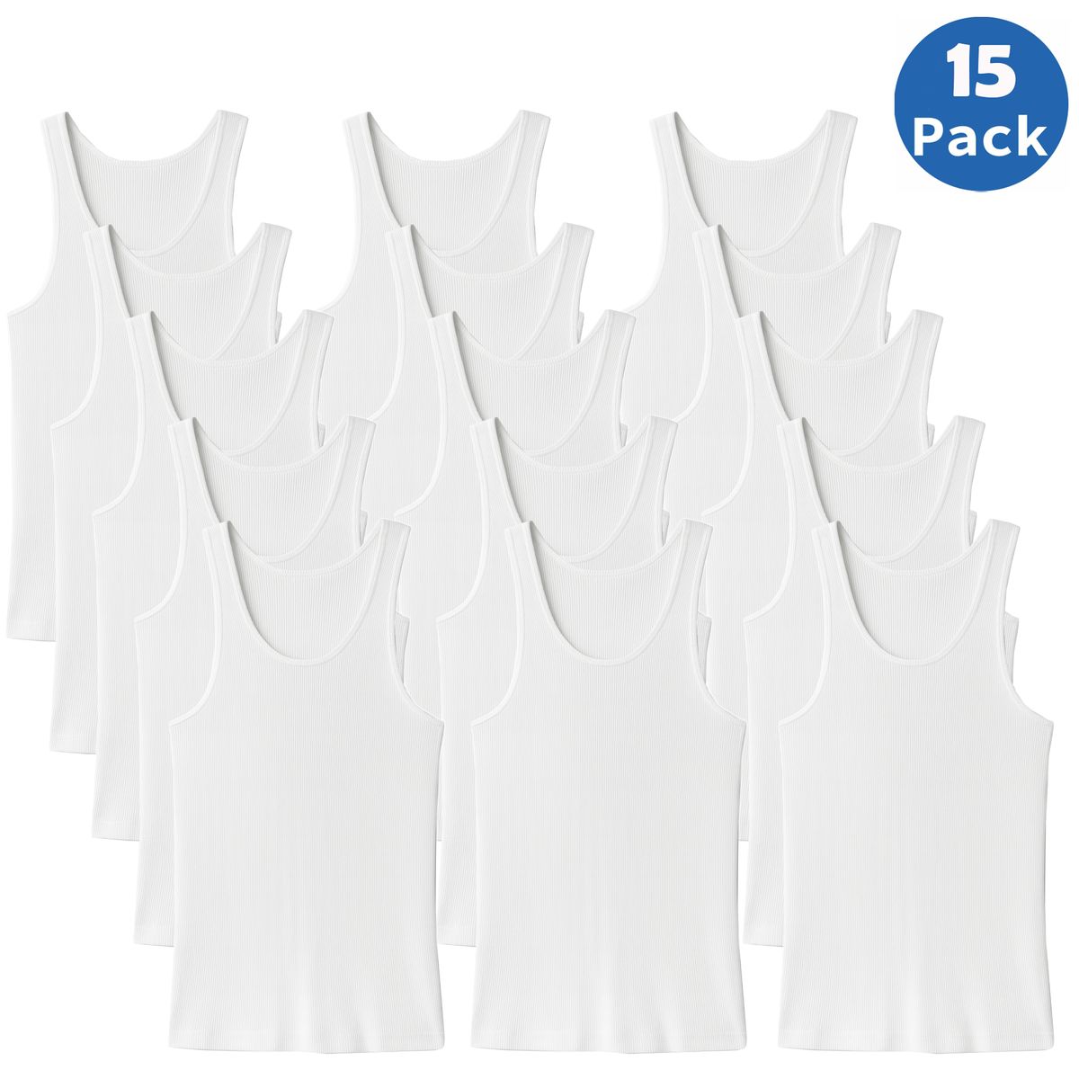 Men's Ribbed Classic Cotton Tank Tops (5- or 15-Pack) - MAU-900-WH-WH-WH - 3XL
