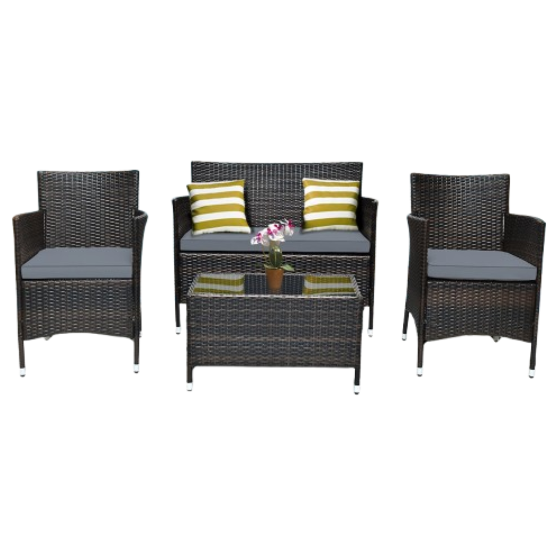 Rattan Outdoor 4-Piece Patio Furniture Set - 4PCS Sofa Set Grey