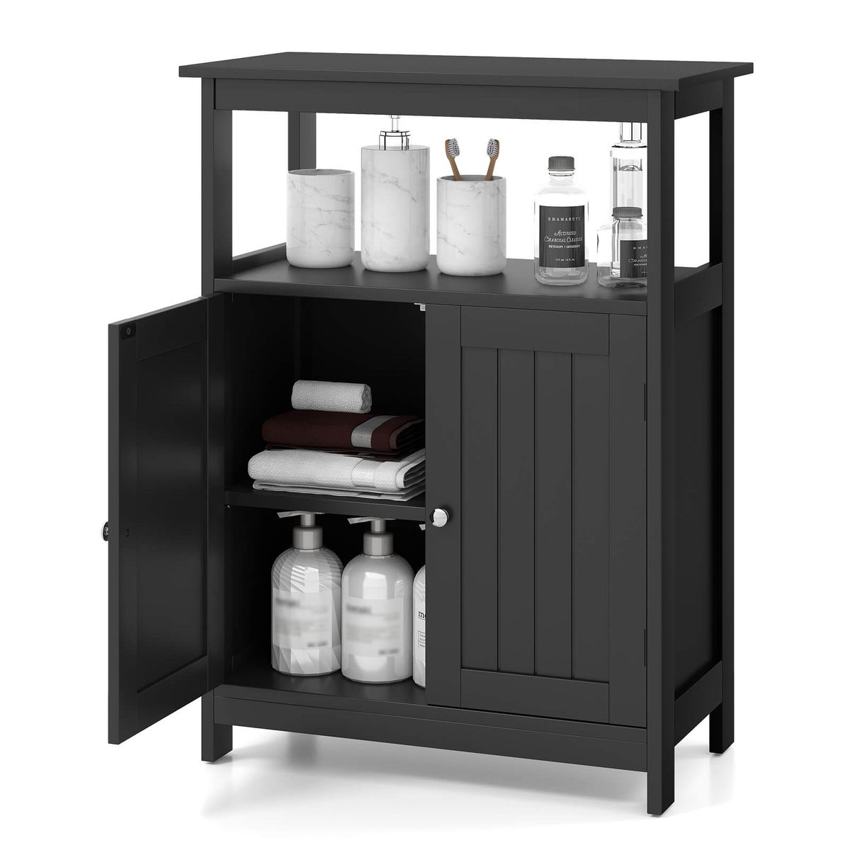 Freestanding Bathroom Floor Storage Organizer - Black