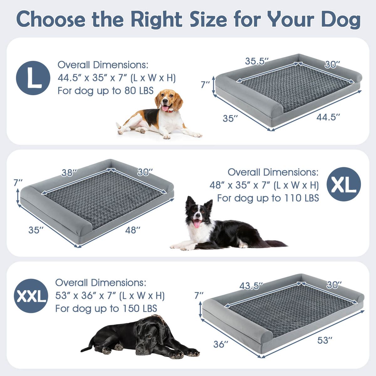 Dog Pet Bed with Orthopedic Egg Crate and Removable Cover - Large