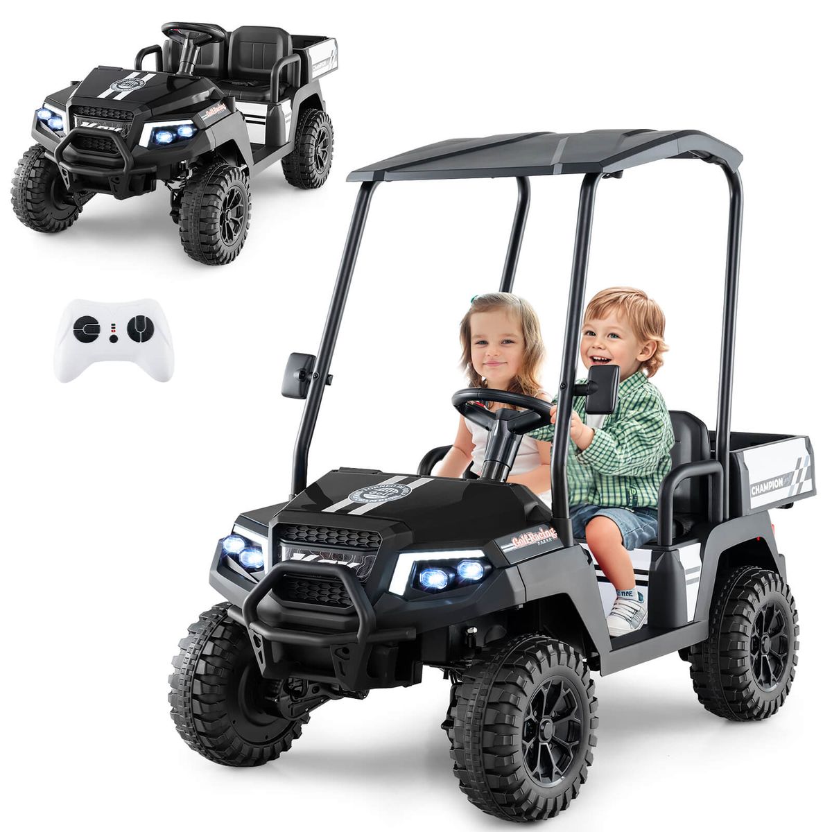 24V 7AH Kids Golf Cart with Sun Shade  - Black