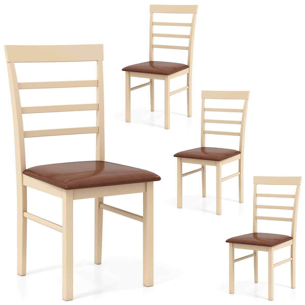 Wooden Dining Chair with Padded Seat (Set of 2 or 4) - 4-Piece