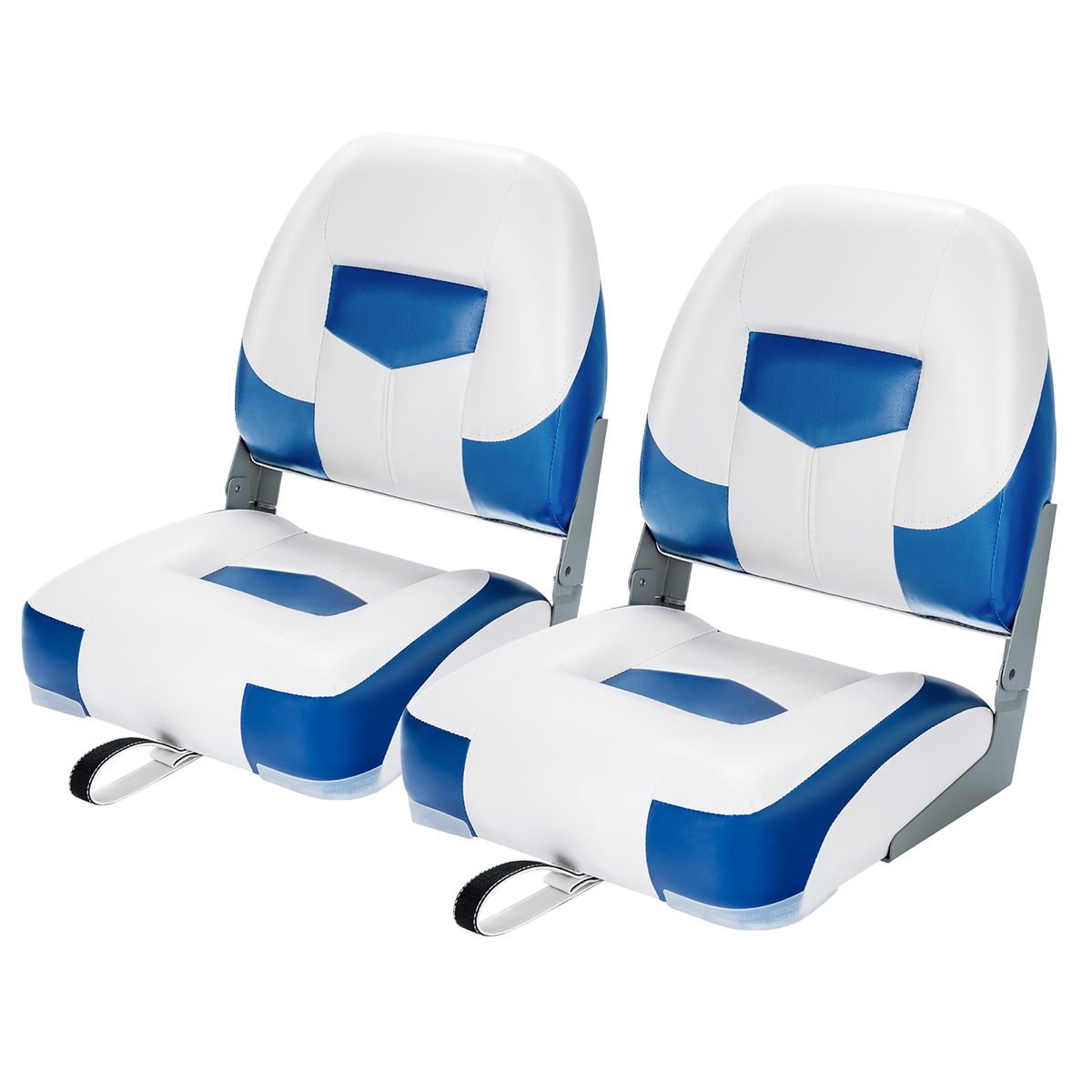 Low Back Boat Seat Set with Folding Design (Set of 2) - Blue