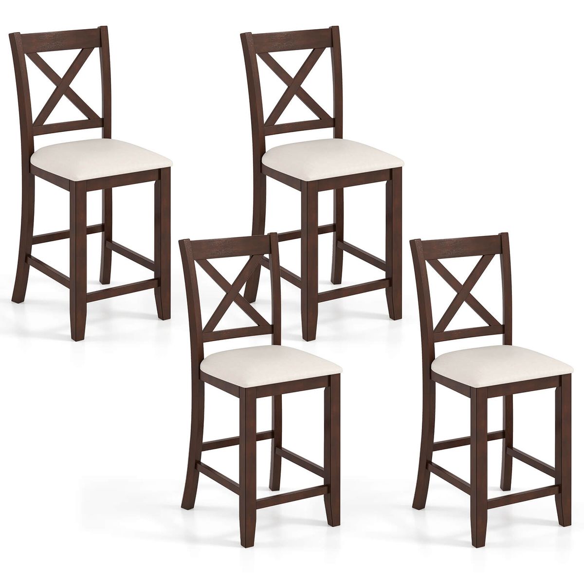 Rubber Wooden Bar Stools with Footrest (Set of 2 or 4) - 4-Piece