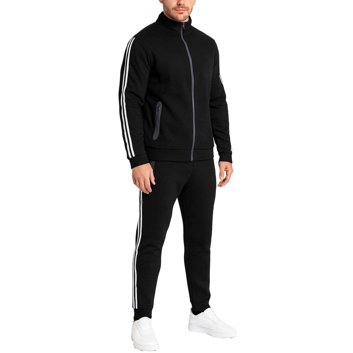 Men’s Tech Fleece Full Zip Hoodie & Jogger 2-Piece Tracksuit Set - D2- BK - S
