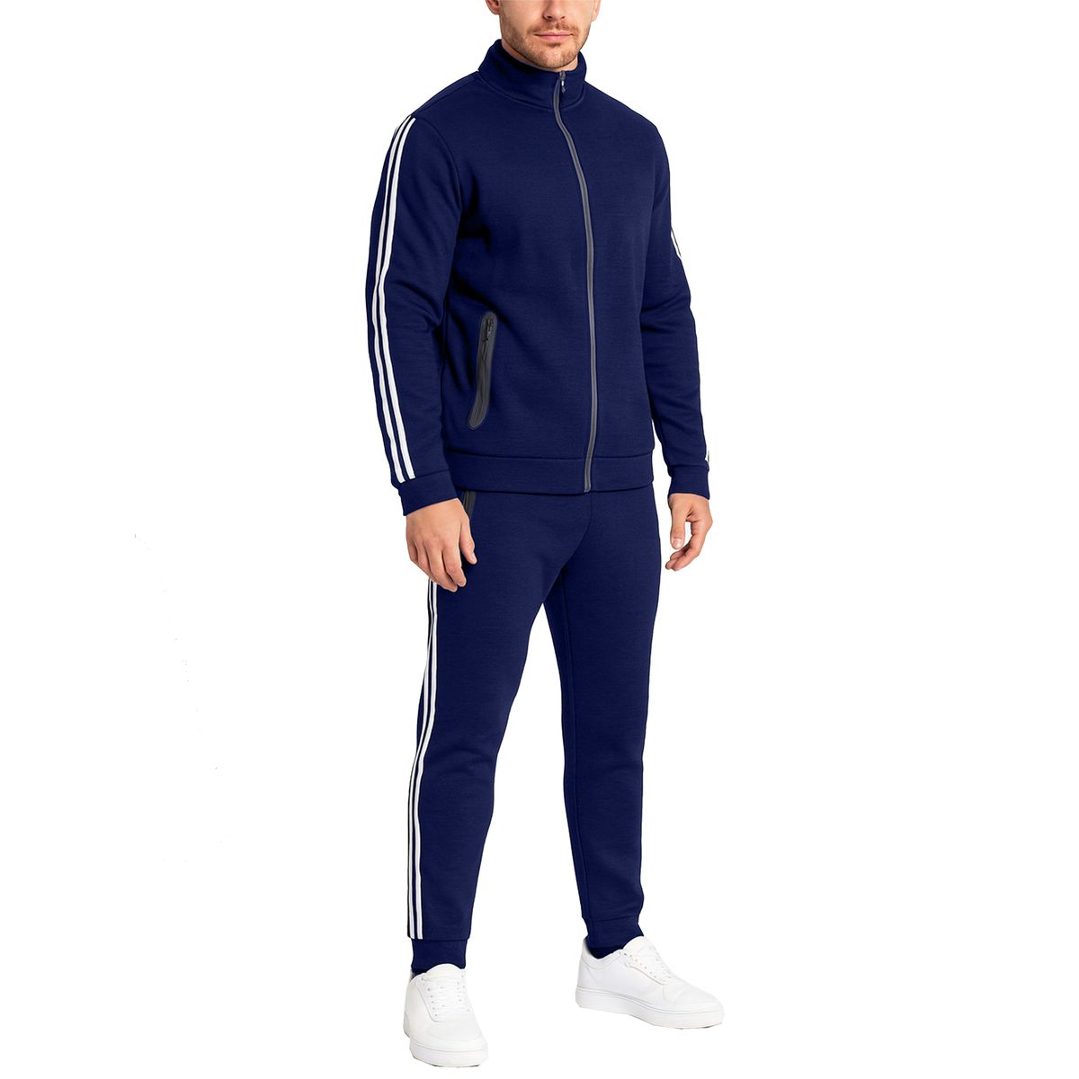 Men’s Tech Fleece Full Zip Hoodie & Jogger 2-Piece Tracksuit Set - D2- NV - L