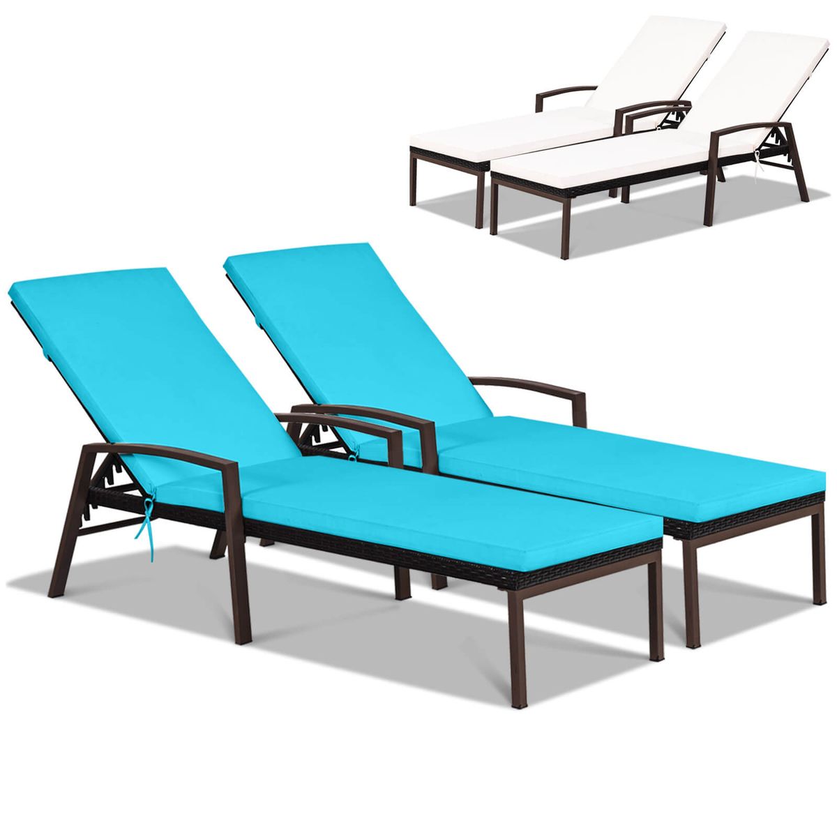 Outdoor Patio Rattan Chaise Lounge Chair (Set of 2) - Turquoise