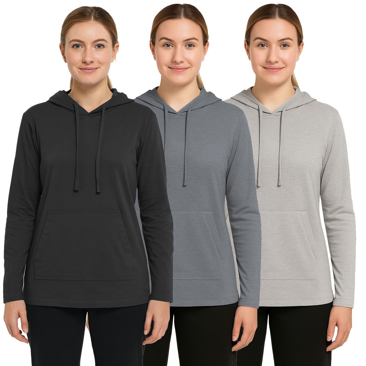 Women's Loose Fit, Lightweight Cotton Hoodie (3-Pack) - W/MLPO-801-BCH - M