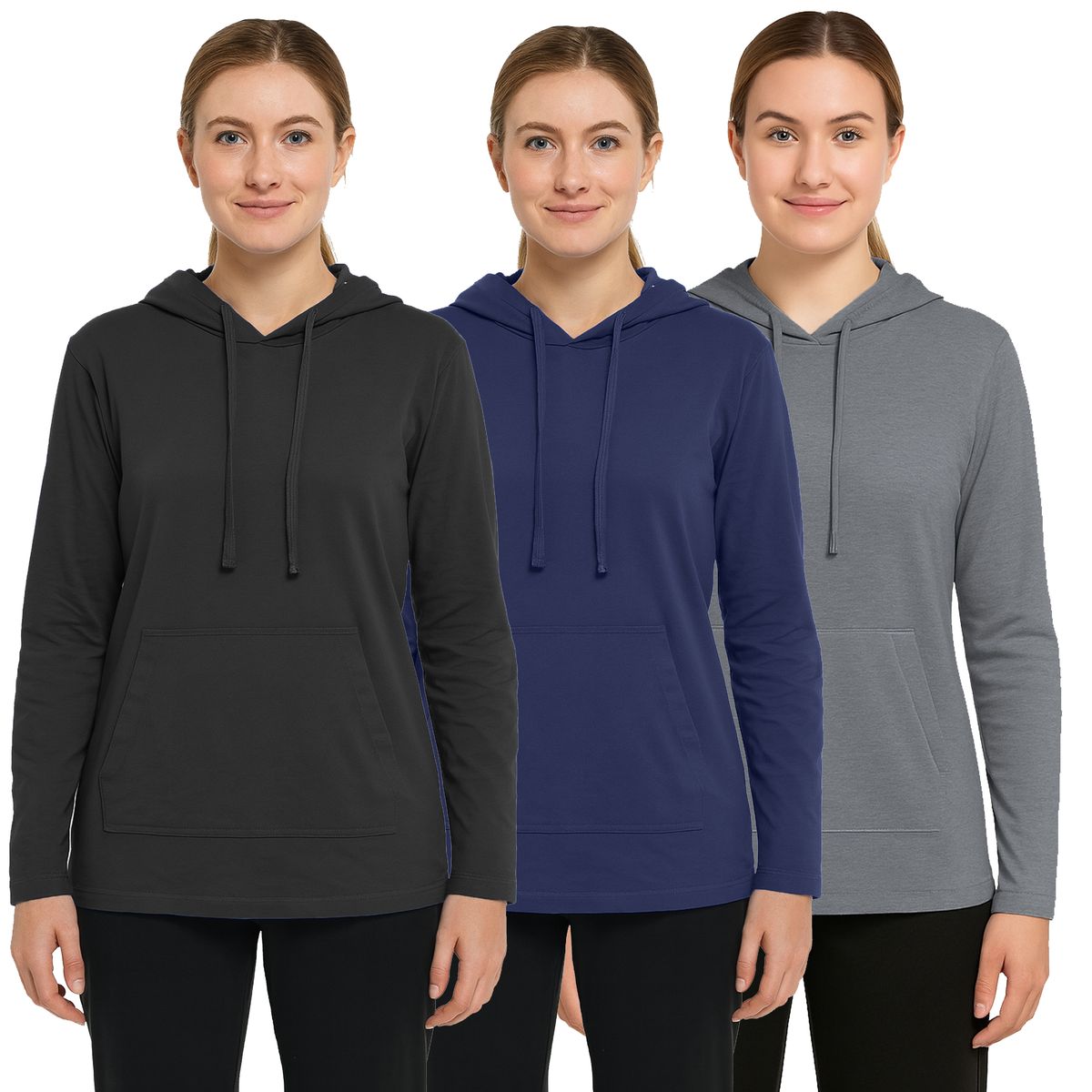 Women's Loose Fit, Lightweight Cotton Hoodie (3-Pack) - W/MLPO-801-BNC - S