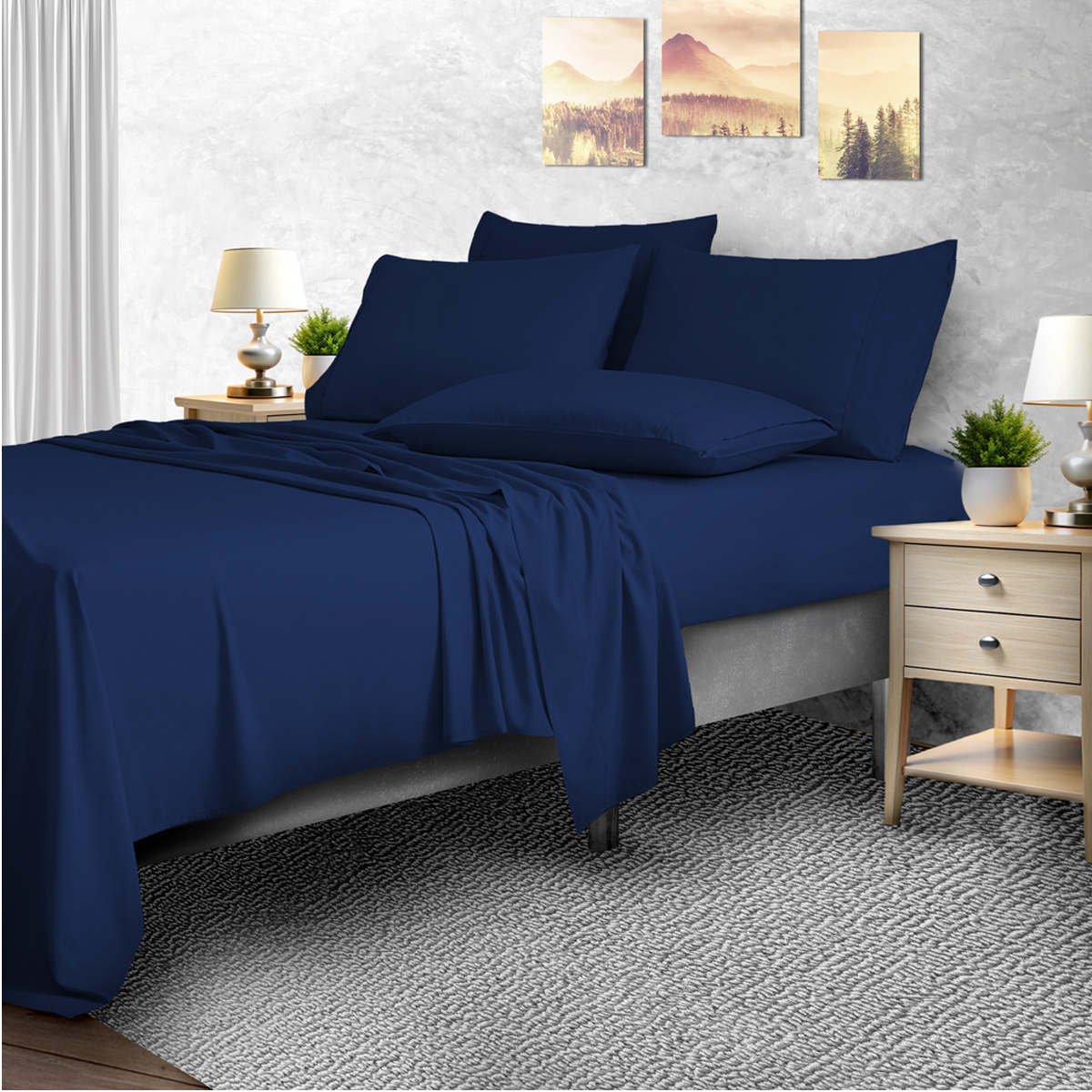 2,000-TC Bamboo Blend 6-Piece Sheet Set with Deep Pockets - Queen - Navy