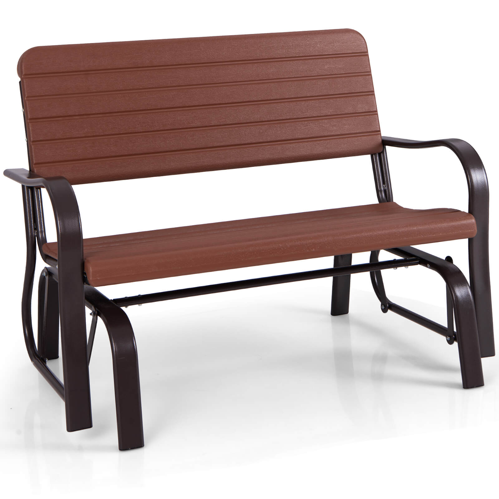 Outdoor Patio Steel Swing Bench Loveseat - Patio Swing-Brown