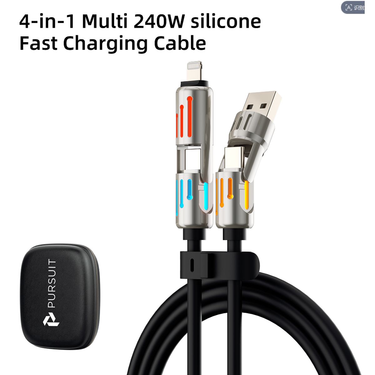 4-in-1 240W SuperFast Charging Cable - Black, 2-Pack