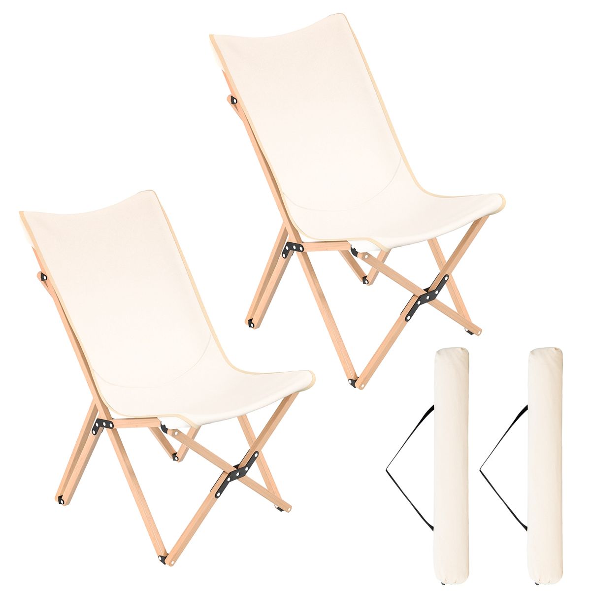 Bamboo Butterfly Folding Chair (Set of 2) - Folding Chair -Beige