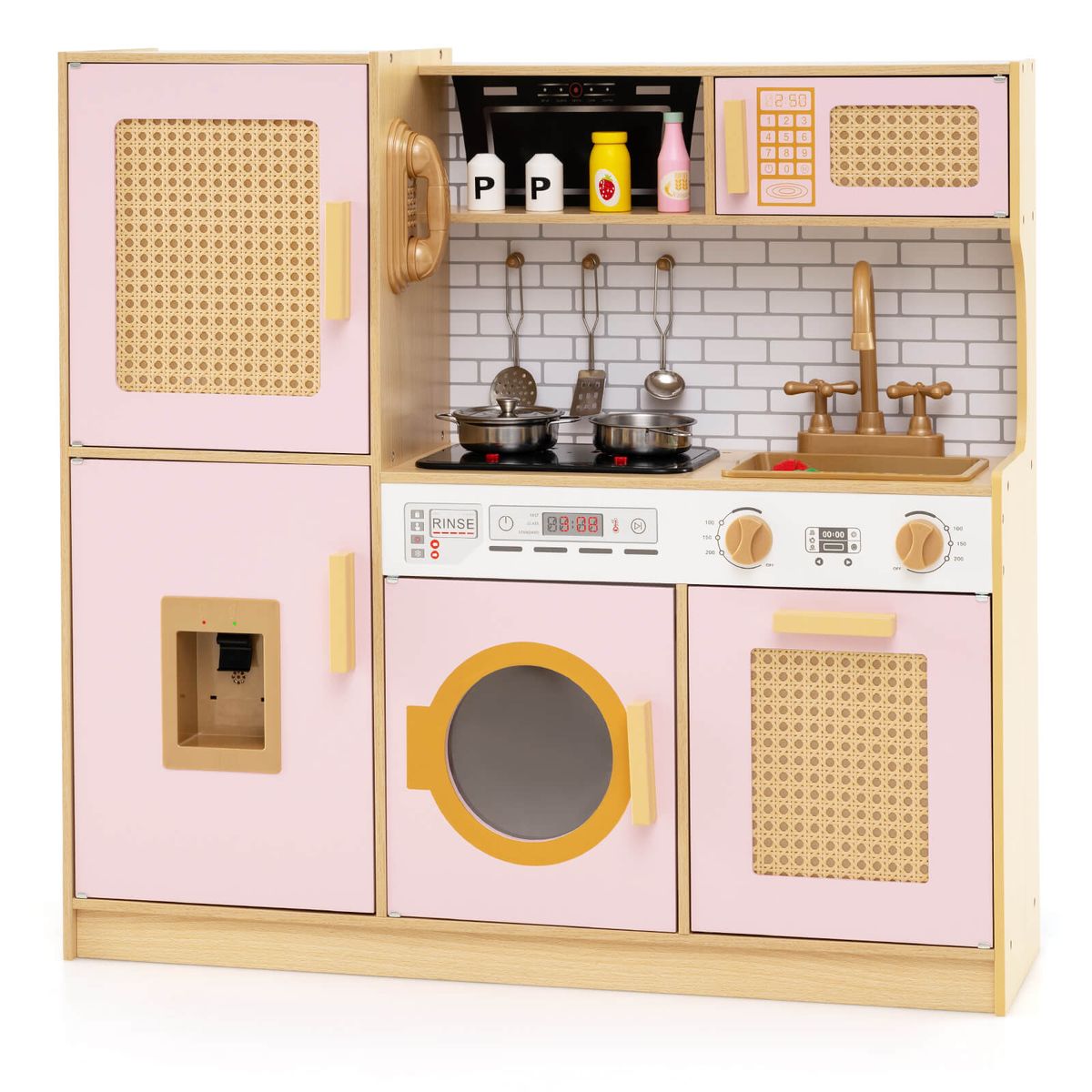 Wooden Kids Kitchen Playset with Realistic Sounds  - Pink