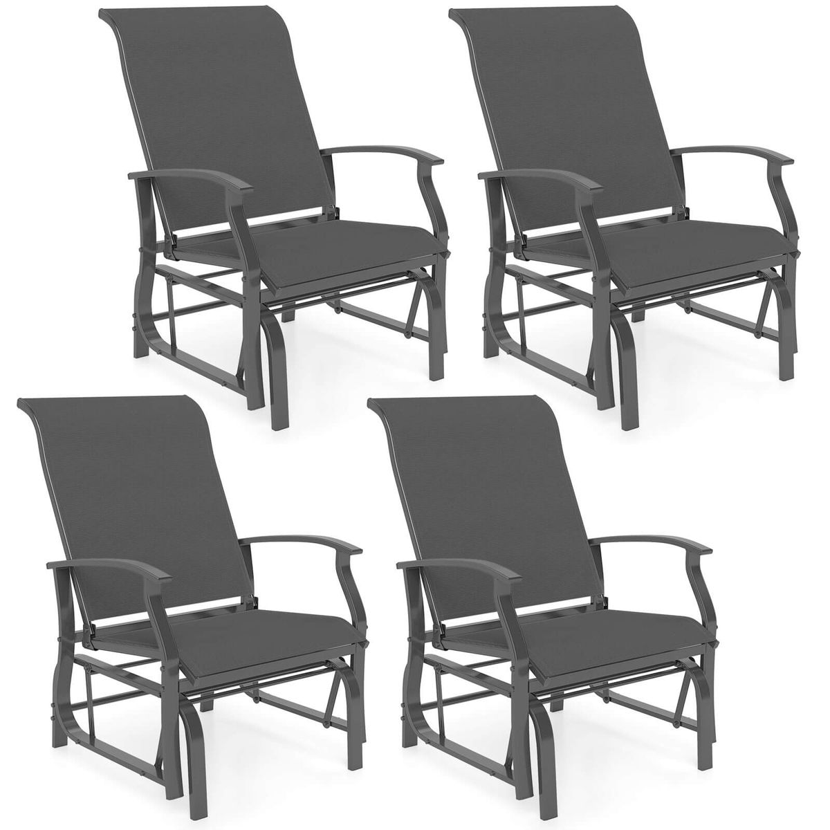 Porch Gliders Set of 2/4 with Reclined High Back and Breathable Mesh Fabric - Gray; 4-Piece